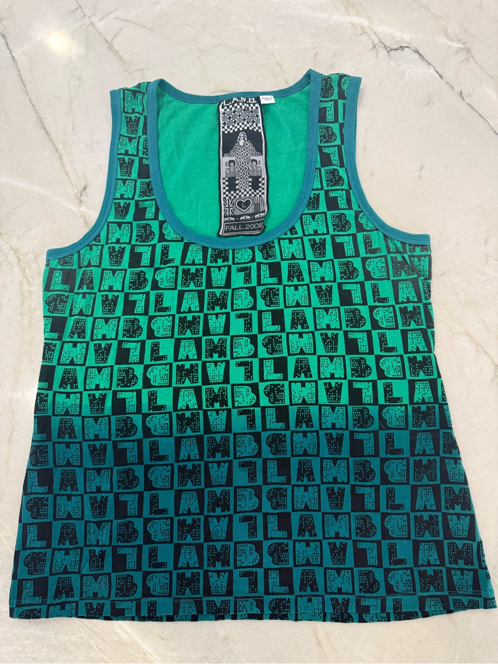 L.A.M.B. Rare 2008 Collection Gwen Stefani Green Tank Top Vintage Y2k Sz Large